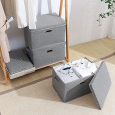 MF商店 多用途亞麻摺疊收納箱, 1個, 灰色, L