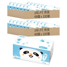 p&LiFE 奈芙 抽取式 萌熊生活紙 2層 100張, 48包, 2箱
