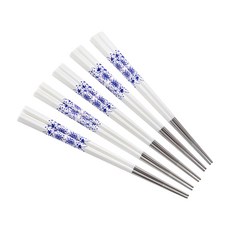 BUFFALO 牛頭牌 小牛彩晶鋼筷, 長23cm 5雙, 白色青花瓷, 1組