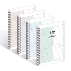 Withna 2分割PP數學筆記本 80-0101, 4個, 灰色, 煙灰米色, 薄荷色, 天空藍