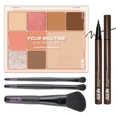 MERZY 日常9色眼影頰彩盤 11g+刷具 3入+眼線液筆 BROWNIE款 0.5g 2入, 1組, 眼影盤+刷具 3支+眼線筆