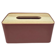 FANCY LIFE 撞色衛生紙收納盒，大容量開口，木紋質感，圓潤邊角, 紅色, 1個