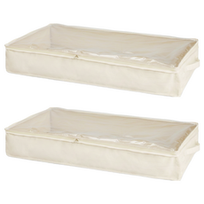 YOUFONE 麻棉布透視款衣物 棉被收納袋 床底收納, 米白, 2個