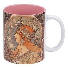 Clabo 阿爾豐斯·慕夏 全彩新藝術風格名畫馬克杯, ZODIAC 粉色, 1個