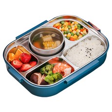 Mega 304不鏽鋼五格便當盒, 莫蘭迪藍, 1組