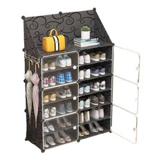 德利生活 側開組合鞋櫃 附雨傘架, 6層