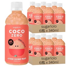 sugarlolo 椰果飲料 水蜜桃風味 12瓶 340ml 韓國進口 無糖 清爽