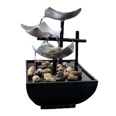 COMET USB現代簡約居家流水擺件 附贈好運石1包和國家認證變壓器 LED暖黃光點綴, 水轉銀來, 15 x 15 x 20cm