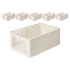 Mabel In Home 棉質亞麻透明折疊收納箱, 米色, 6個