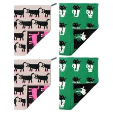Pure Sunday Pure Cotton Triple Pink Footcat 紗布抹布 2 件套, 粉紅腳貓,杯子貓, 4個