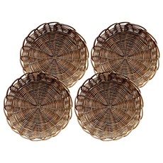 Rattan Shop Rattan 圓形多用途藤籃托盤 J046H, 棕色, 4個