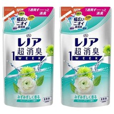 Lenor 蘭諾 日本原裝進口 1WEEK 超強除臭衣物柔軟精補充包 綠色清香, 380ml, 2袋