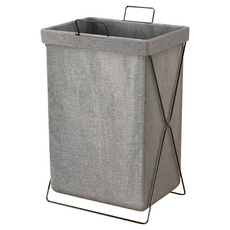小麥購物 摺疊洗衣籃 附金屬架, 質感灰