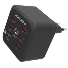Fundian MonsterQ 高通快充 6孔高速有線多功能充電器, 黑色, 1個