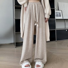 薄款慵懶抽繩垂墜直筒休閒褲, 顯腿長舒適女裝長褲, 腰寬27cm 臀寬50cm 大腿寬25cm 褲腳寬24cm 全長95cm, 卡其, 1件