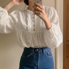 PEONIST 蕾絲百褶泡泡袖上衣