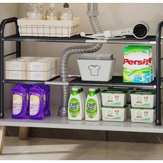 길이조절 선반 하부 정리 싱크대 6패널, 블랙, 1개, 2단