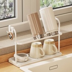 Sel Living 雙層迷你縫隙杯盤瀝水架 小型, 白色, 1個