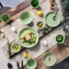 BOWLBOWL 韓國製 Urban Daily 雙人居家餐具組 10件組, 蘋果綠, 飯碗 2個+湯碗 2個,馬克杯 2個+醬料碗 2個+點心盤 1個+晚餐盤 1個, 1套