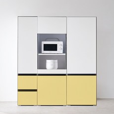 퍼피노 체스 400 주방 광파 수납장 서랍형 + 600 렌지대 오픈형 + 600 수납장 도어형 세트 방문설치, 옐로우