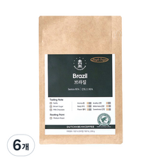 DUTCH&BEAN COFFEE 單一產區 巴西桑托斯 RFA 烘焙咖啡豆, 全豆(未研磨), 200g, 6個
