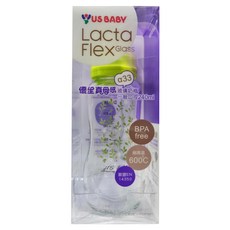 US baby 優生 真母感玻璃奶瓶 一般口徑 240ml, α33安心係數 超耐熱玻璃 冷熱急變溫差達150°C, 無雙酚A, 耐溫600°C, 顏色隨機, 1個