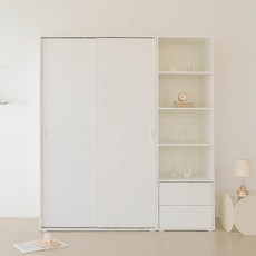 퍼리든 엘릭코 슬라이딩 옷장 행거형 1200 + 선반 서랍형 600 세트 방문설치, 화이트