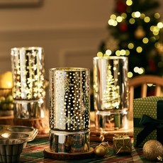 聖誕節LED玻璃罐情境燈3件組, 1套, 暖白, 20公分