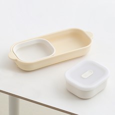 TACKAON 韓國製造 123 矽膠吸盤式 1 格餐盤 + 飯碗 + 湯碗 + 碗蓋組, 1套, 黃色 + 象牙白