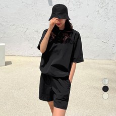 Plan Day女款Anorak沙沙抽繩短袖短褲運動上下套裝