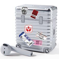 miak 行李箱造型耳機殼+貼紙 3種, AirPods 1/2, 銀色, 1組