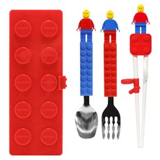 OXFORD 積木造型餐具組, 湯匙 + 叉子 + 學習筷 + 收納盒, 顏色隨機, 1組