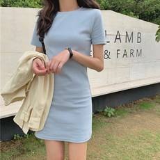 PEONIST 女款短袖迷你平紋針織連身裙, 藍色