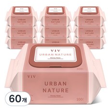 비브어반네이처 허니로즈 아기물티슈 캡형, 50g, 100매, 60개