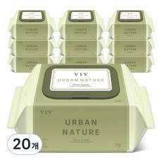 비브어반네이처 저자극 아기물티슈 캡형 올리브 그린, 75g, 70매, 20세트
