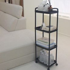 Logro 滑動式縫隙可移動纖細收納櫃 4層, 黑色