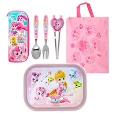 LE BARN Glitter Catch Tinping 嚴謹直筷套組, 混色, 便當盒+提袋+湯匙+學習筷+叉子+收納包, 1組