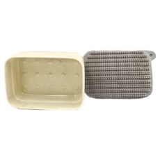 多功能旅行肥皂盒 附刷子海綿, 造型可愛 攜帶方便, 一盒兩用, 灰色 + 米白色, 1個