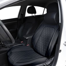 대한오토모빌 자동차 차량용 사계절 가죽 시트커버 올인원 리큐어 앞좌석용 풀커버 넥쿠션 세트, 블랙, 1세트