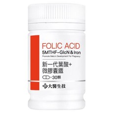 大醫生技 新一代葉酸+微膠囊鐵, 30顆, 1罐