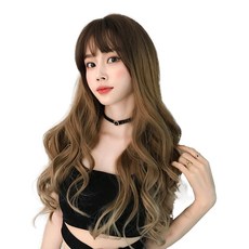 하이유니 옴브레 웨이브 롱 헤어 통가발 68cm + 가발망 + 거치대 세트, 브라운 + 카키옴브레(가발), 랜덤발송(거치대), 1개