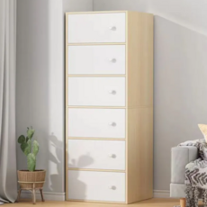 鬥櫃 40*152cm 磁吸開合 封閉式儲櫃, 拉絲橡木 + 白色, 6格