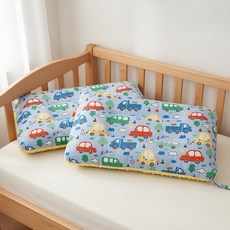 100%純棉可水洗兒童枕頭2入組, 卡通汽車 + 卡通汽車 多色