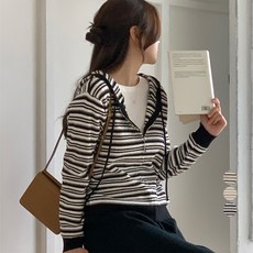 afinar 女款條紋針織連帽拉鍊外套