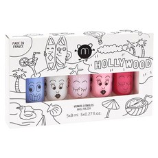 nailmatic KIDS 好萊塢水漾亮彩指甲油 法國製造, 天空藍+清透亮粉白+晶亮粉+糖果粉+Kitty紅 8ml, 1組