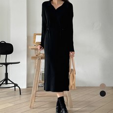 afinar 女款開領修身針織連身裙, 黑色