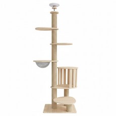 毛皇上 貓跳台頂天立地貓爬架 新款K 附頂部緩衝泡棉墊 木色, 1組