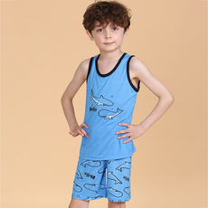 bonumam 兒童涼感鯊魚海洋無袖人造絲緹花家居服