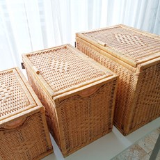 메종인다라탄샵 라탄바구니 뚜껑 수납함 3종 세트 F104, 혼합 색상, 1세트