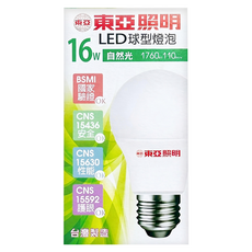 TOA 東亞照明 全電壓LED球泡燈 台灣製 16W E27 4000K, 自然光, 1個